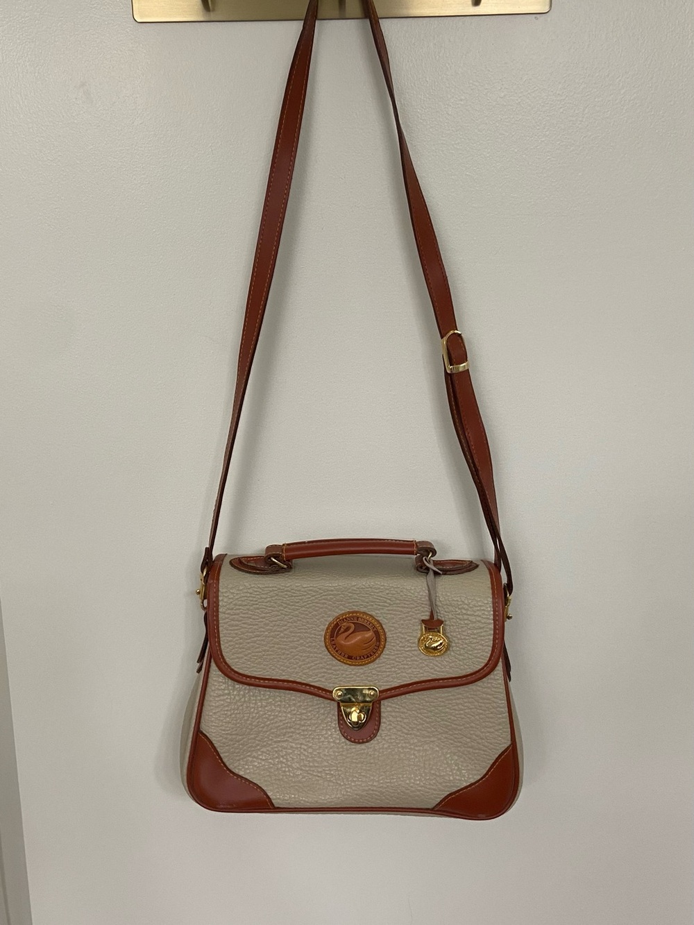 Vintage Dianne Berkeley Leather Crafters Swan Satchel Crossbody Bag 80s Preppy